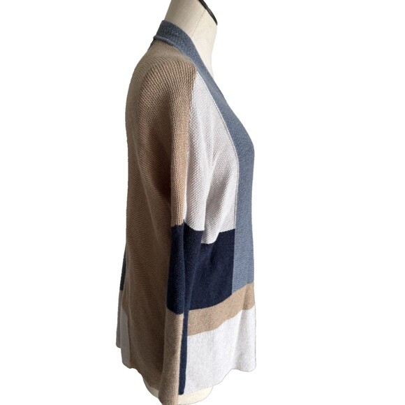 Lucky Brand Open Cardigan Sweater Blue Tan Wool Cashmere Viscose Blend XS - Picture 10 of 12